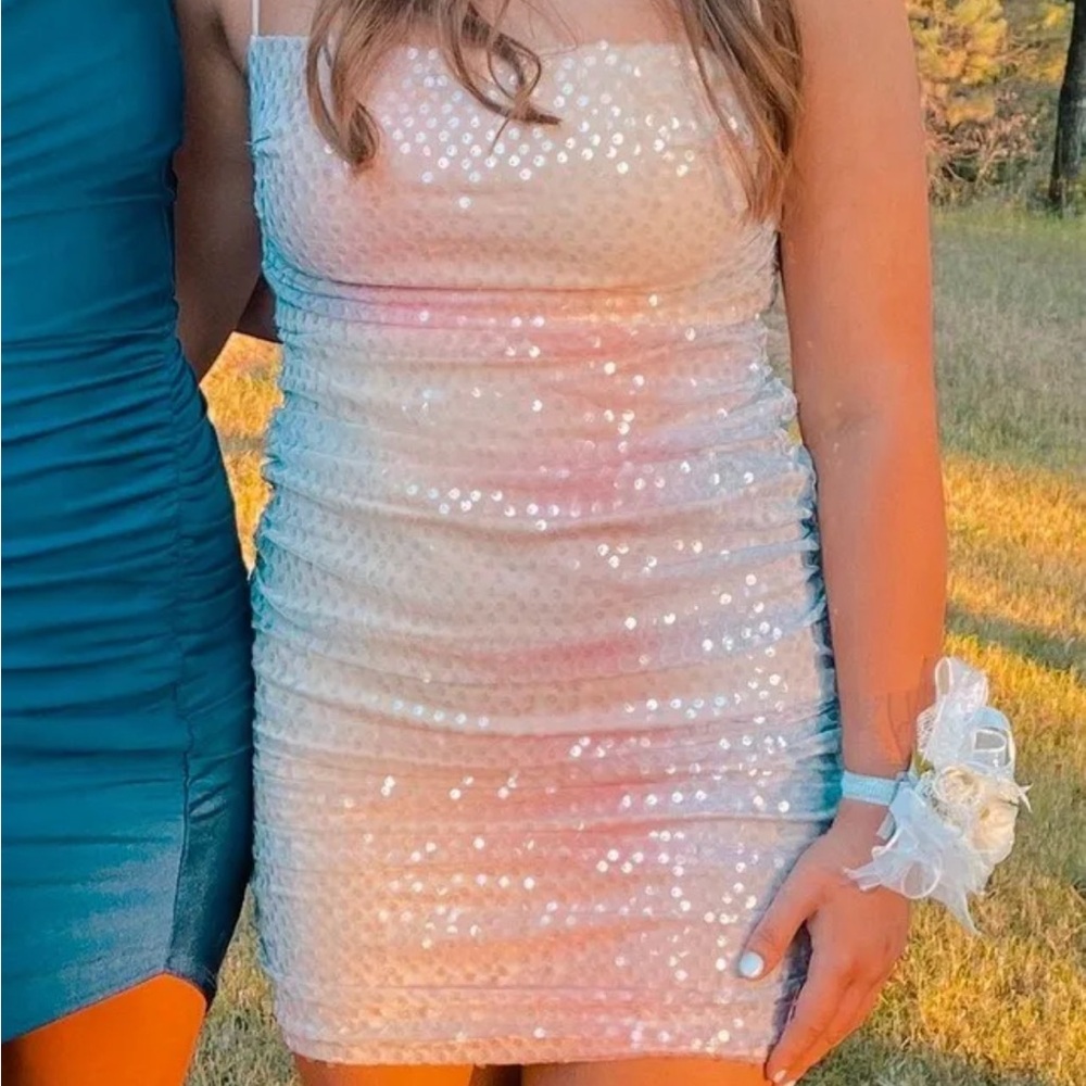 Rainbow sequin mini dress